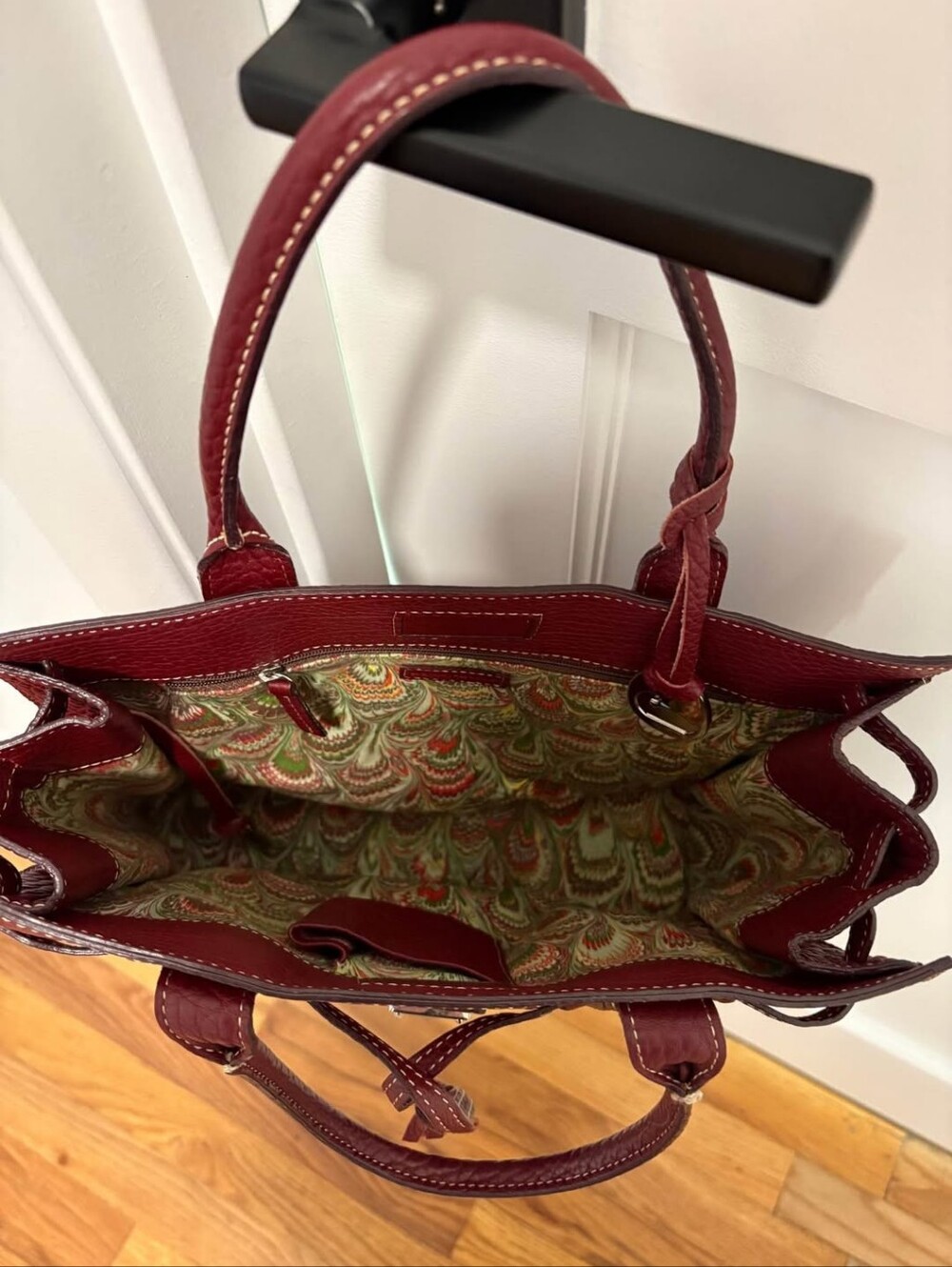 Vintage 2000s Dooney & Bourke Bordeaux Leather Tote Bag | Rare Paisley Interior - Picture 10 of 11